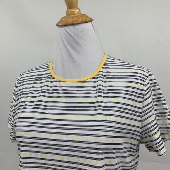 Vintage St John T Shirt Womens P Petite Sport Marie Gray Striped Dotted Crop Tee - Picture 3 of 15